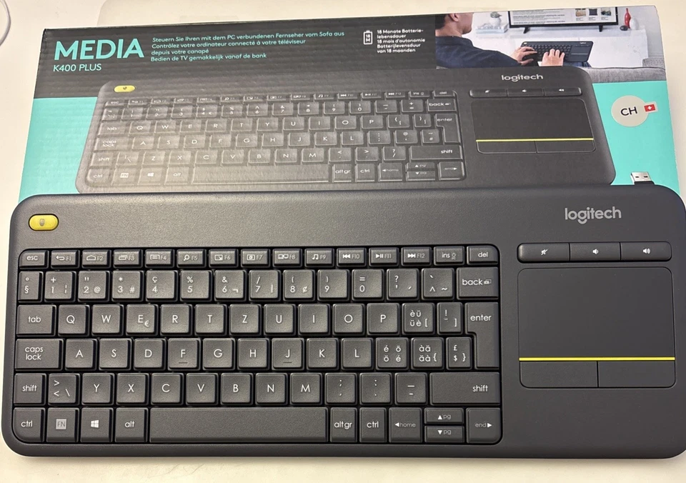 Logitech K400 Plus Funk Tastatur - QWERTZ Schweizer Layout ! - Bild 1 von 1