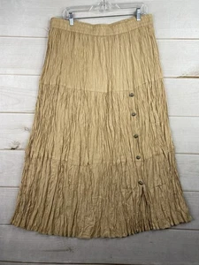 90s Crazy Cowgirl Skirt Sz XXL Beige Tan Tiered Maxi Pleated Pull On Western - Picture 1 of 7