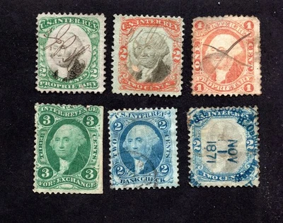 USA 1870 group of 6 not postage stamps MNG/used - Image 1 of 2