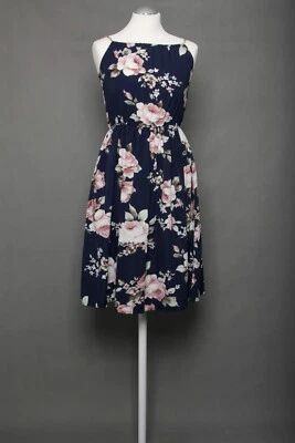 180 15 L.B.C.  Damen Sommer  Kleid Gr. S dunkelblau rosa weiß geblümt ärmellos - Bild 1 von 4