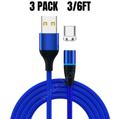 Paquete de 3 cables magnéticos tipo C de 3/6 pies 360° carga rápida USB C cargador de teléfono sincronización de datos Foto 1 de 4