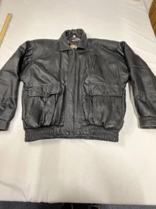 Vintage Real Leather Bomber Jacket Aviator Black Size L Retro Lining (ITN377) - Picture 1 of 10