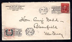 U.S. 1908 CHRISTMAS SEAL TIED MADISON SQ. GARDEN TO BLOOMFIELD, N.J. - Picture 1 of 2