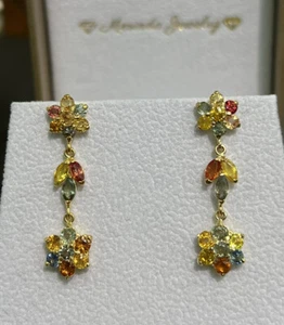 Pendientes colgantes de oro amarillo liso de 14 K, zafiro de color natural 3,95 gramos - Imagen 1 de 7