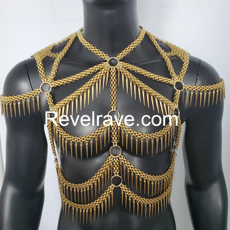 Rave Burning Men Punk Festival  Spike Fringe BodyChain Harness Carnival Outfits - Image 1 of 4