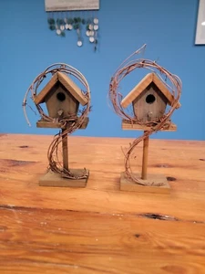 2 Decorative Wooden Birdhouses ~ Stand Alone, 9 Inches Tall - Picture 1 of 9