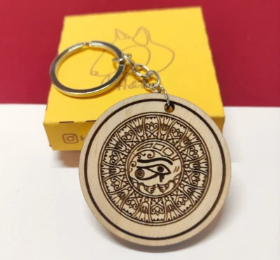 Llavero Ojo de Horus de Madera, Regalo Amuleto Egipcio, Llavero Protector Dije Foto 1 de 2