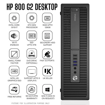 HP EliteDesk 800 G2 SFF PC i7-6700 6th Gen 64GB RAM DDR4 2TB SSD Wi-Fi Enabled - Image 1 of 4