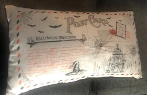 HALLOWEEN Pillow Vintage Postcard Theme Haunted  House Spider Bat - Picture 1 of 5
