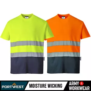 Camiseta Portwest Alta Visibilidad Confort Contraste Tela Absorbente de Humedad Algodón 40+ UPF - Imagen 1 de 5