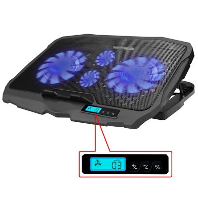 Laptop Cooling Pad 4 leise Lüfter PC Notebook Kühler Ständer LED Dual USB LCD Display - Bild 1 von 4