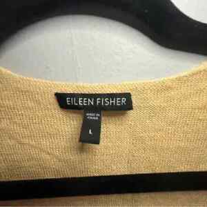 EILEEN FISHER Open Front Yellow Knit 100% Linen Cardigan Sweater Size large