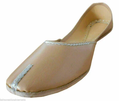 Sapatos femininos de couro indiano feitos à mão jutties creme chinelos mojaries EUA 6-11 - Imagem 1 de 4