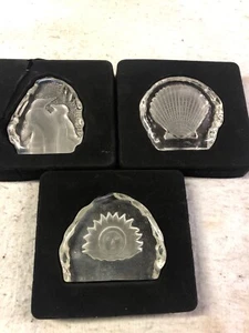 3 Glass Paperweight Sun- clamshell and Penguin - Picture 1 of 12