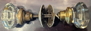 OCTAGONAL GLASS DOORKNOB SET VINTAGE 8 POINT DOOR KNOB @@@@@@@@@@@@@@@@@@@@@@@@@ - Picture 1 of 4
