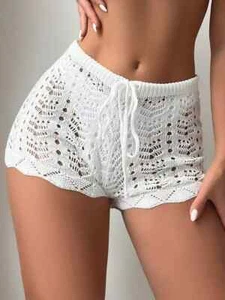 White Crotchet Open Weave knit shorts woman shorts medium new NWT $59 retail - Picture 1 of 5