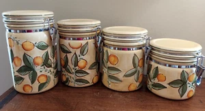 Vtg Set Of 4 Certified International Corporation CIC Canisters Lemon Design - Picture 1 of 9