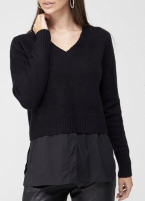 V By Very 2 In 1 Shirt Detail Knitted Knit Pullover Jumper Top Black UK Size 12 - Image 1 of 4