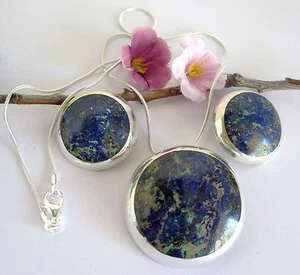 0,925 Sterling Silber Ohrringe & Brosche / Anhänger Set - Blaues Sodalith Inlay Taxco - Bild 1 von 12