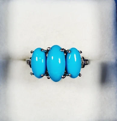 Anillo 100% Natural Arizona Bella Durmiente Turquesa y Diapositiva en Plat/925 SS 4.85ct Foto 1 de 4