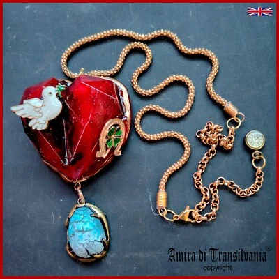 Heart Jewelry Talisman Necklace Pendant Amulet Good Luck Dove 4 Clover Horseshoe - Image 1 of 4
