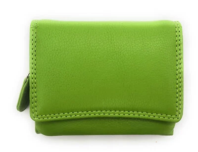 LEMASI Damen Geldbörse klein Nappaleder RFID Schutz Portemonnaie viele Fächer Limette