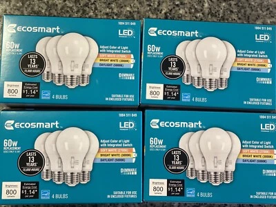 16 Pack EcoSmart 60-Watt Equivalent A19 Dimmable LED Light Bulb, Selectable CCT - Image 1 of 3