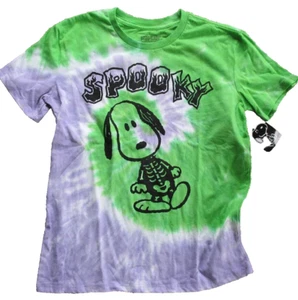 Snoopy Peanuts Halloween T Shirt Large Tie Dye Green Purple Spooky - Picture 1 of 1