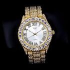Men Iced Fully Watch Bling Rapper Simulate Diamond Metal Band Gold Luxury Cubic 