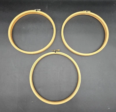 3 Vtg Wooden Embroidery Cross Stitch Felt Needlecraft Hoops 8” Made in Taiwan - Image 1 of 4