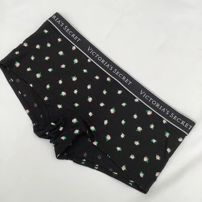 Victoria's Secret Black Floral Print Boyshort Shortie Panties - Size L - BNWT — 第 1/3 张图片