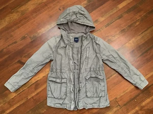 GAP Kids Cargo Utility Jacket 14 16 Pockets Gray Cotton Hooded Grunge Y2K Bella - Picture 1 of 13