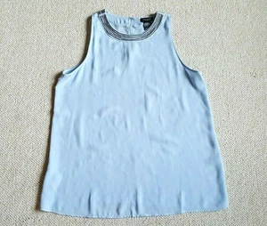 Womens Top-ANN TAYLOR-light blue silky semi-sheer beaded trim slvlss-XS - Picture 1 of 4