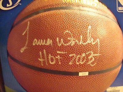 James Worthy AUTOGRAPHED SPALDING NBA BASKETBALL FULL SIZE SIGNED HOF 2003 JSA - Image 1 of 2