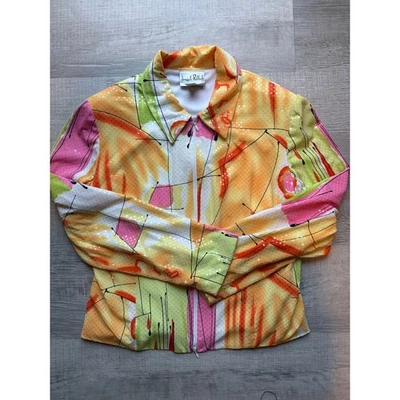 Joseph Ribkoff Jacket Women Multicolor Abstract Print Zip Front Sequins Size 12 - Image 1 of 4