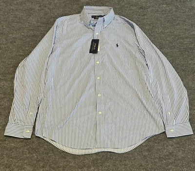 Polo Ralph Lauren Men’s L Button Down Performance Nylon Blue Striped Wicking NWT - Image 1 of 4