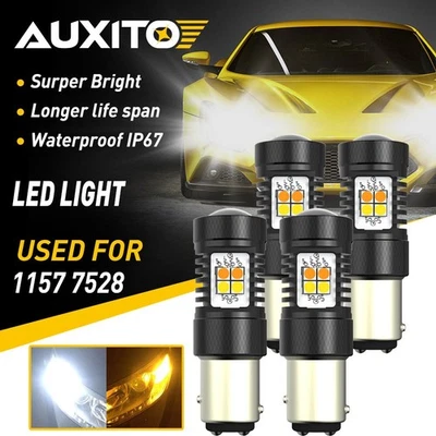 4X AUXITO 1157 2357 Switchback LED Señal de giro Bombillas Ámbar Blanco Brillante EK Foto 1 de 4