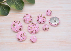Set of 5 Small Pink Blossom Floral Pattern Fabric Covered Buttons-12mm,18mm,22mm - Picture 1 of 8