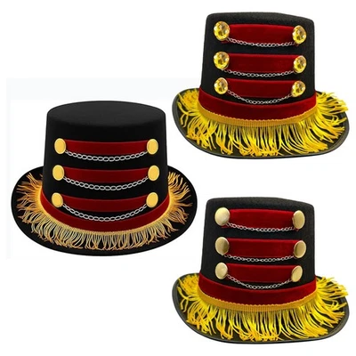 1Pc Top Hat Red Black Circus Coachman Hat w/Gold Fringe Buttons Chains Halloween - Изображение 1 из 3