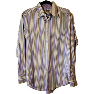 Robert Graham Hemd Herren Gr. M lila gestreift Knopfleiste maßgeschneidert Flip Manschette Kleid - Bild 1 von 12