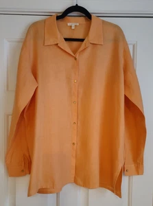 Eileen Fisher Linen Long Sleeve Button Up Peach Tunic Top/Blouse Size XL Slits - Picture 1 of 5