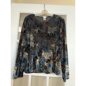 Blusa Mujer Laura Ashley Multicolor Nylon Terciopelo Manga Larga Floral Boho LG - Imagen 1 de 3