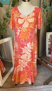 Vintage Hilo Hattie leuchtend orange und rosa Blumen Maxikleid, Übergröße 2XL - Bild 1 von 11