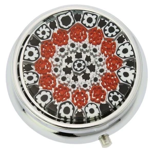 GlassOfVenice Murano Glass Small Millefiori Pill Box - Silver Round - Picture 1 of 5