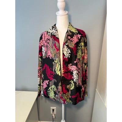 GO шелк черный розовый зеленый пейсли печать легкий открытый передняя куртка размер S - Изображение 1 из 4