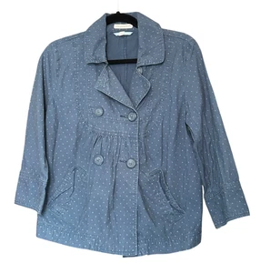 Aeropostale Light Cotton L/S Polka Dot Jacket Womens Size L Blue Pockets Coat - Picture 1 of 16