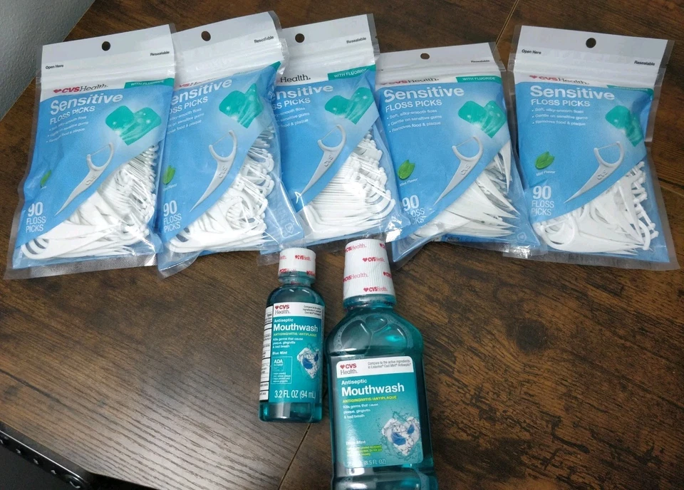 Lote de 5 palhetas de fio dental CVS Health Mint - 450 palhetas - 90x5 - enxaguatórios bucais sem bônus - Imagem 1 de 4