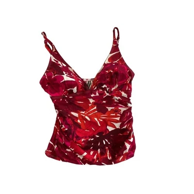 Camiseta Tankini Tommy Bahama Roja Tropical Floral Correas Ajustables Escote en V Grande Foto 1 de 4