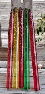 6 candele lucite acrilico conico argento fiocchi macchie 13 in verde rosso giallo - Foto 1 di 8