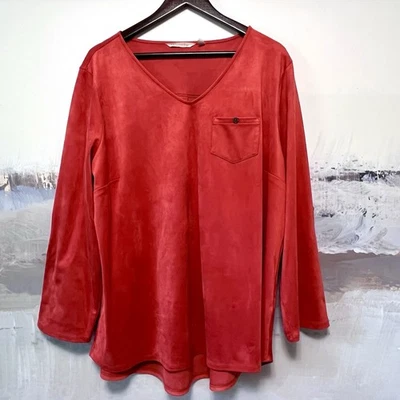 SOFT SURROUNDINGS Faux Suede Knit Tunic 2X Stretch Roll-Tab Sleeve Orange FALL - Image 1 of 4